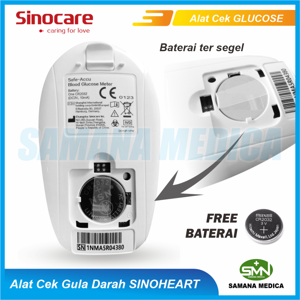 ALAT Tes Gula Darah SINOHEART Safe Accu Sinocare (1 Alat test Glukosa, Lancing Pen, 1 dompet cantik dan bettery) Alat Promo Murah