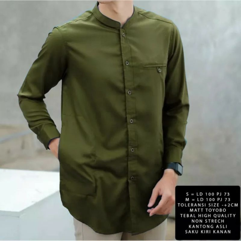 Baju Koko Kurta Dewasa Lengan Panjang Material Catton TOYOBO WARNA ARMY-NAVY