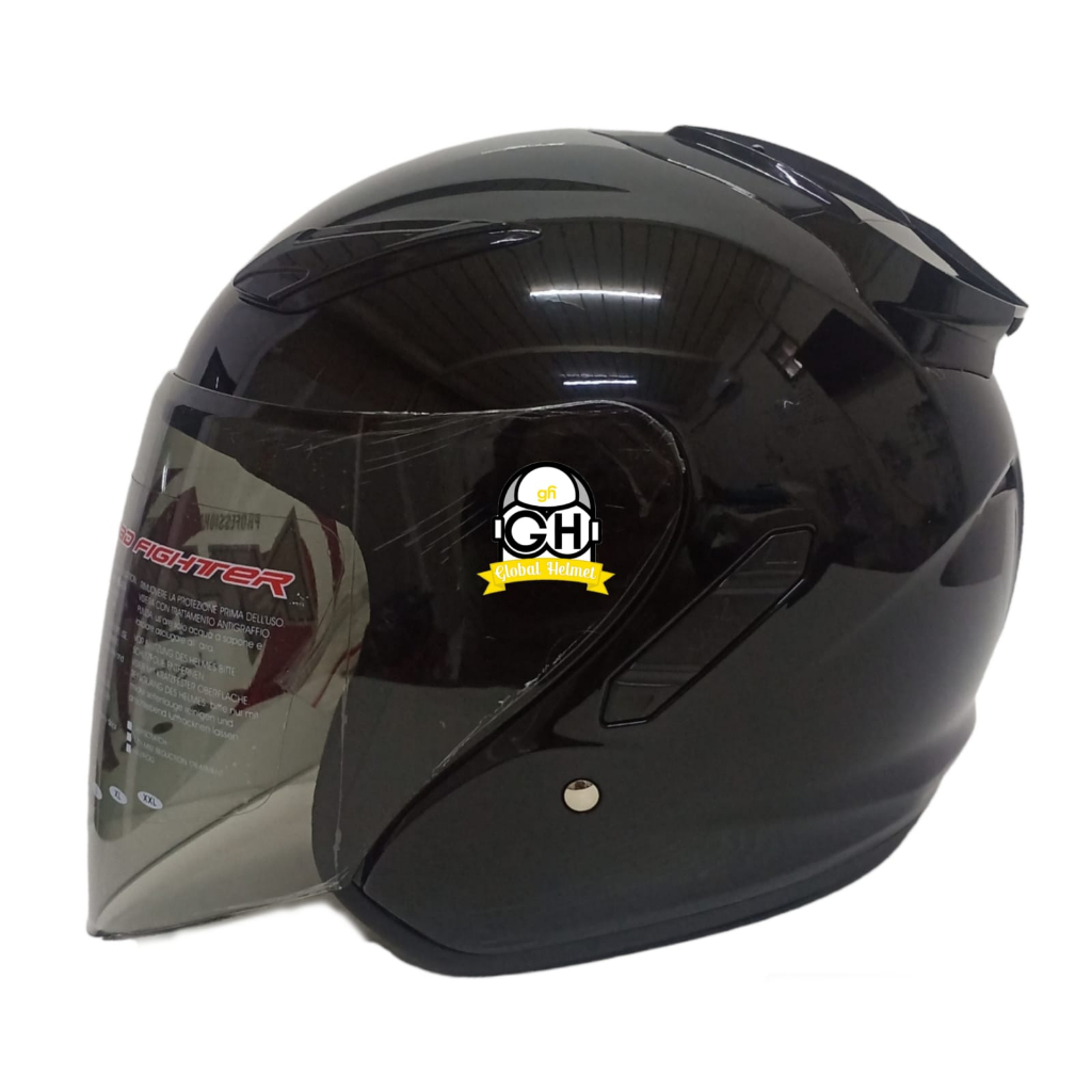 NHK R1 SOLID SINGLE VISOR BLACK GLOSSY  HELM OPEN FACE VISOR LIGHT SMOKE