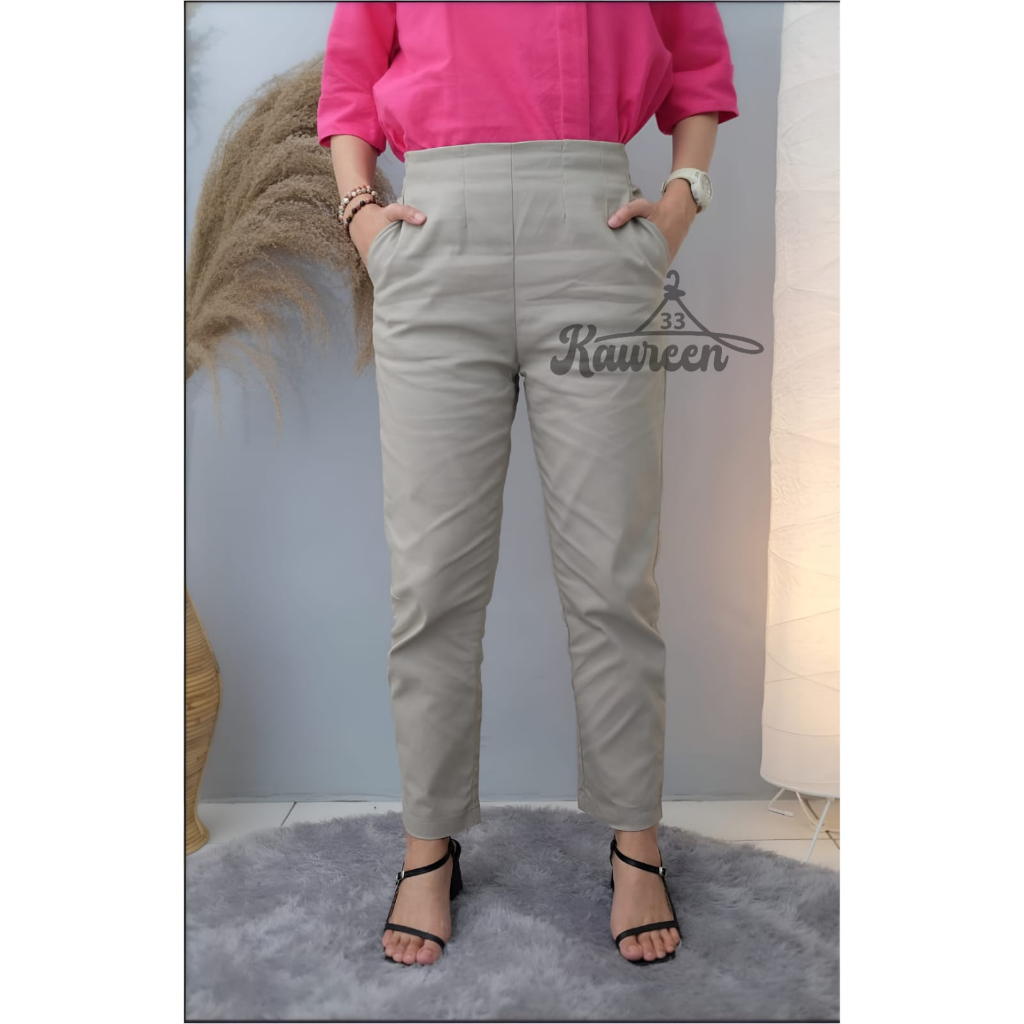 Celana Katun Twill LisaPats Celana Panjang Wanita Celana Kerja Celana panjang Highwaist