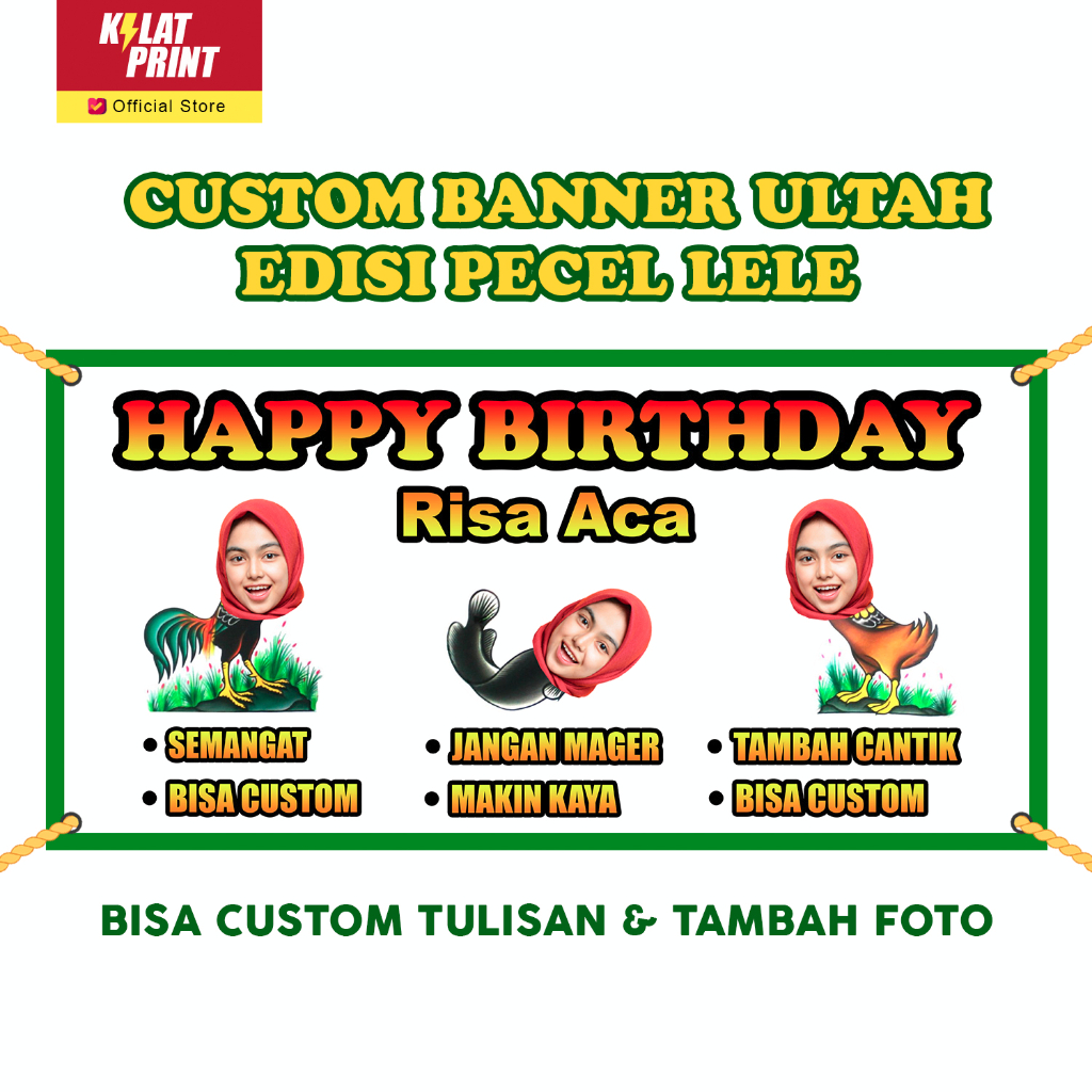 Custom Banner Ultah Hadiah Sidang Wisuda Design Pecel Lele Edition