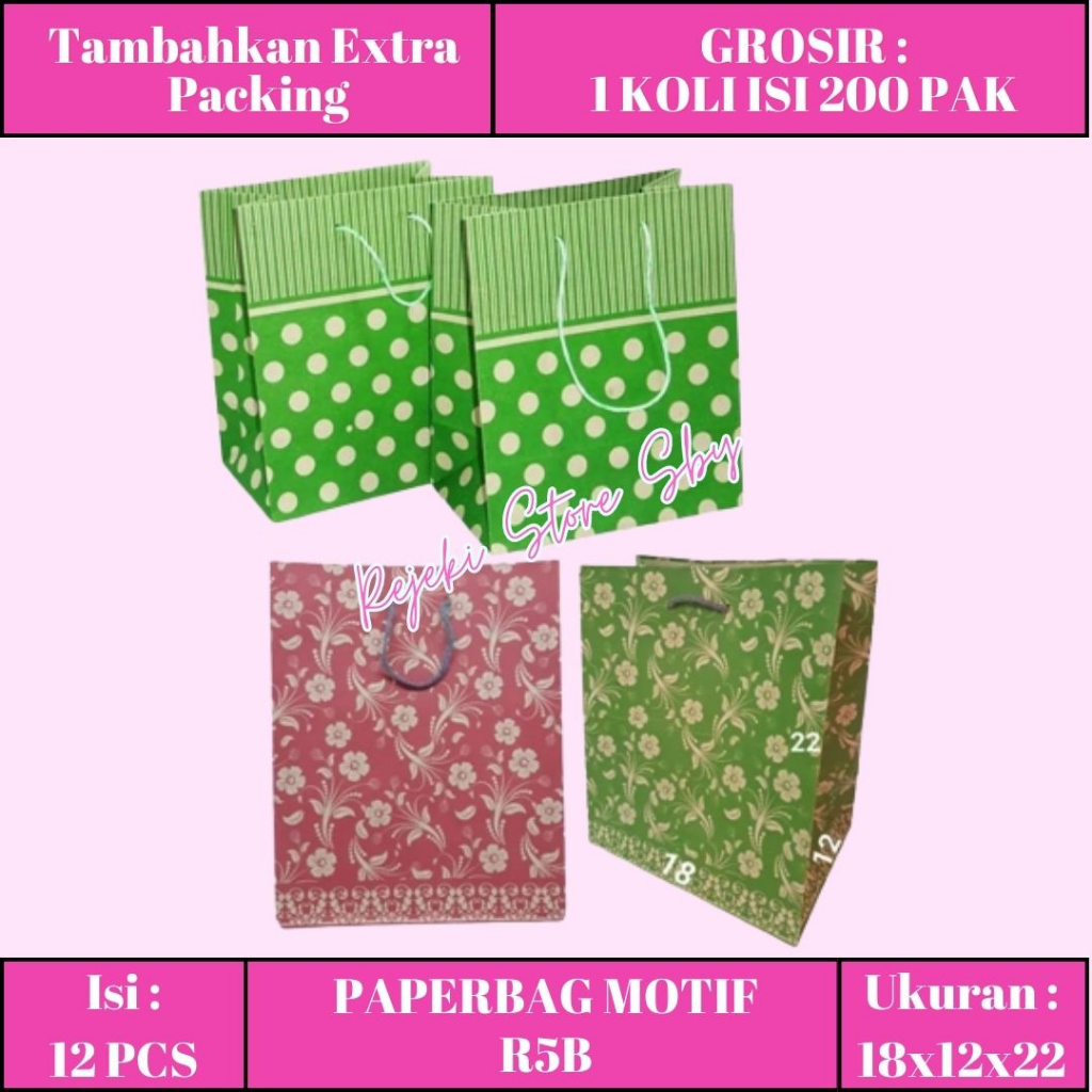 

(12 Pcs) Paper Bag R5B Kraft Motif 18x12x22 | Tas Souvenir / Tas Kado
