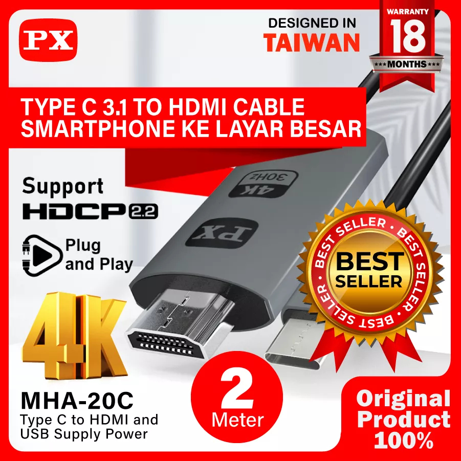 Kabel MHL Usb type C 3.1 to HDMI TV converter 4K PX MHA-20C 2 meter