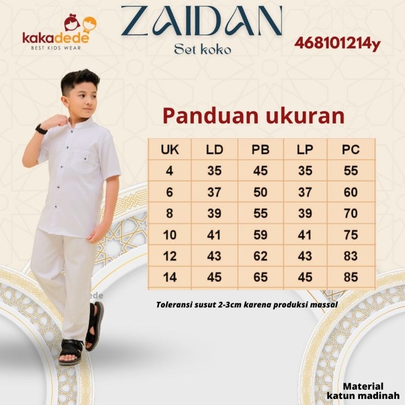 Zaidan set 468101214 set koko zaidan kakadede kaka dede set koko putih