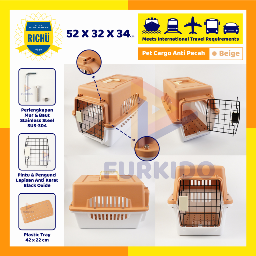 Richu Pet Cargo / Carrier / Kennel Box (52 x 32 x 34 cm)