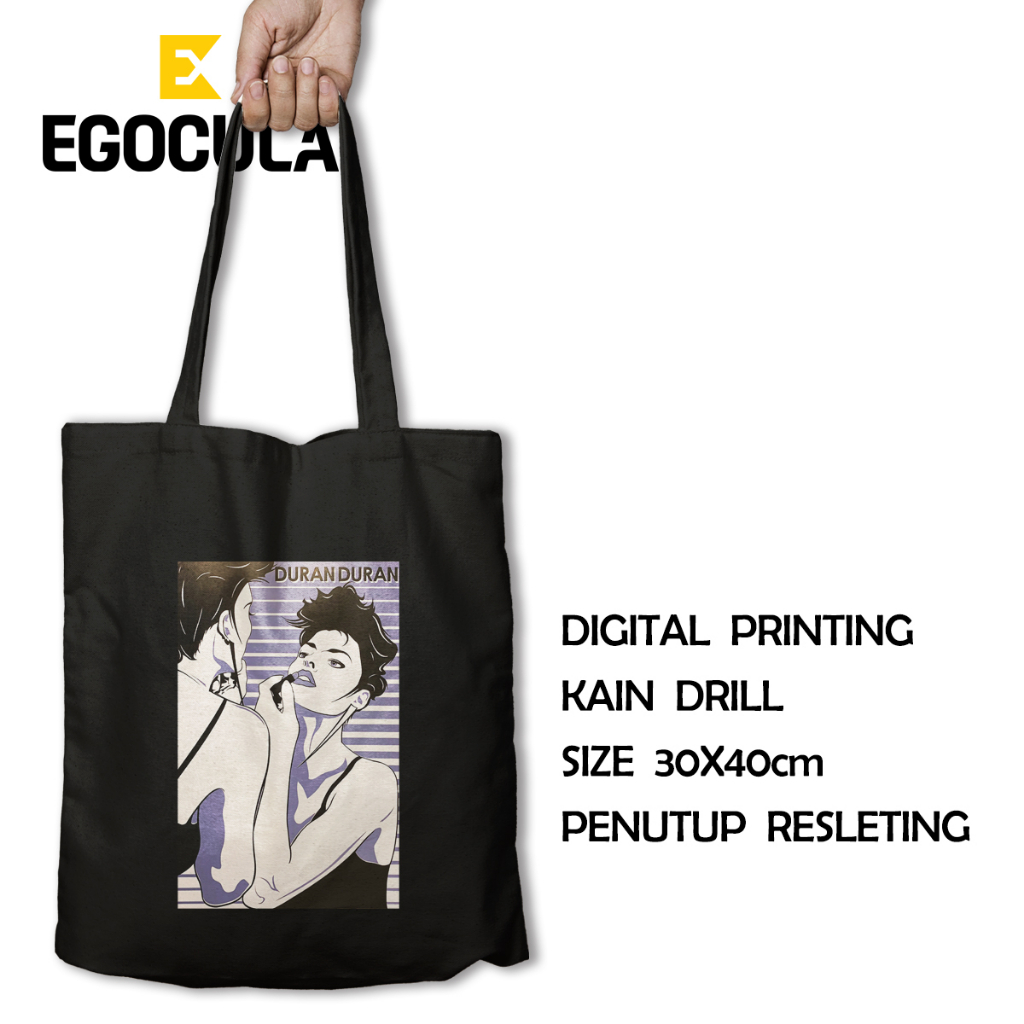 EGOCULA Tote Bag Duran Duran Pria Wanita Tas Jinjing Sekolah Kuliah Resleting 30x40