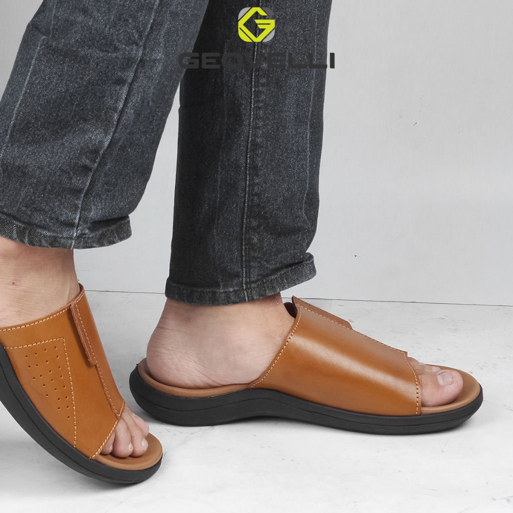 Sendal Pria Casual Geovelli Sandal Slide Premium Ori Sandal Sol Empuk Kualitas Lokal - G-1992 Tan