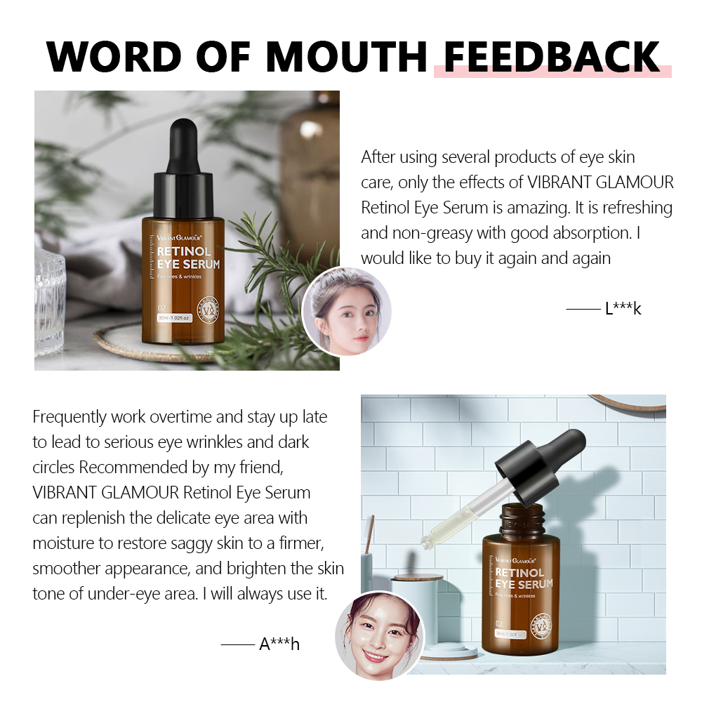 【BPOM】VIBRANT GLAMOUR Retinol Eye Serum Firming Collagen Anti-Aging Eye Cream Treatment Anti Wrinkle Moisturizing Whitening For Puffy Bags, Dark Spots, Wrinkles Eye Serum 30ml