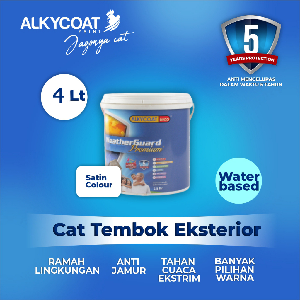CAT TEMBOK EKSTERIOR PREMIUM / Cat Dinding Eksterior / Cat Dinding Luar Rumah / Cat Weatherguard Premium 4 Liter