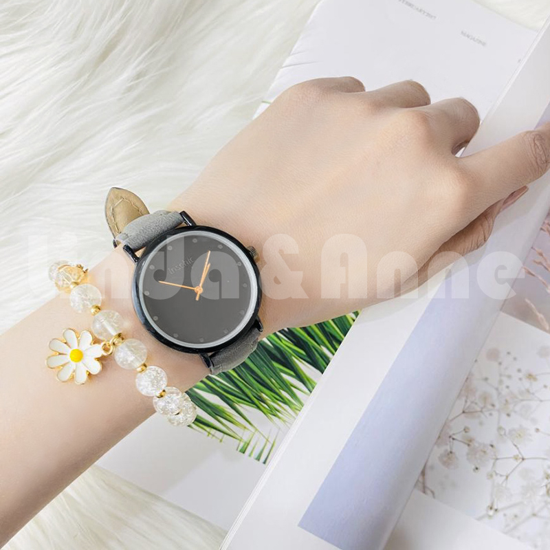 Jam Tangan Wanita Analog Simple Gaya Casual Strap PU Leather Dial Bulat Fashion Import