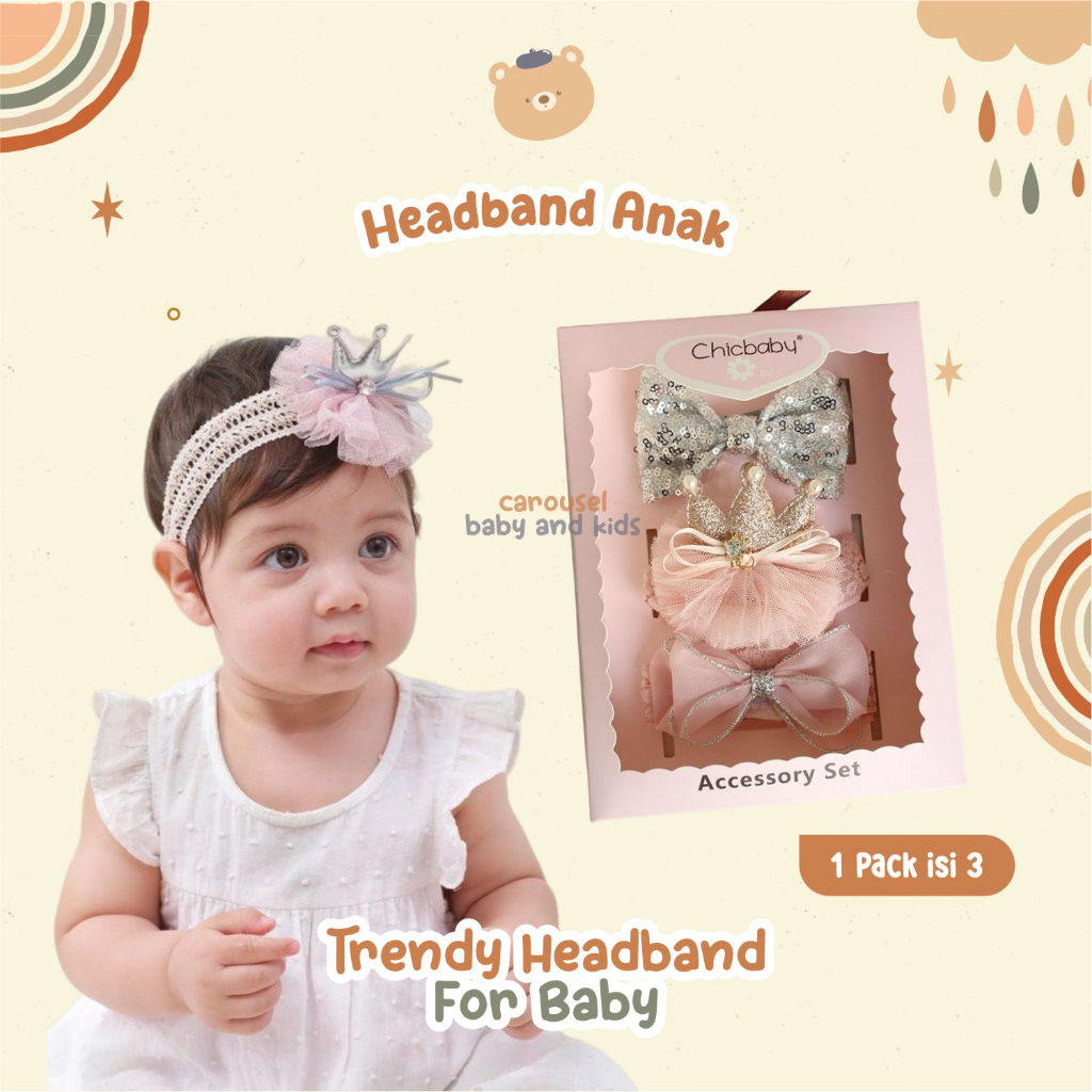 Headband Bando Pita Anak Bayi Perempuan Isi 3 Pcs - 62-735 Aksesoris Kekinian By Carouselofficial