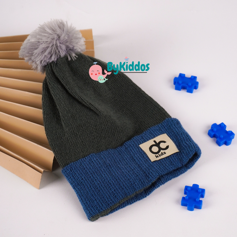 ByKiddos - Topi Rajut Anak Pompom Jambul Motif DC/ Topi Rajut Bayi Pompom Jambul / Topi Kupluk Pompom Anak