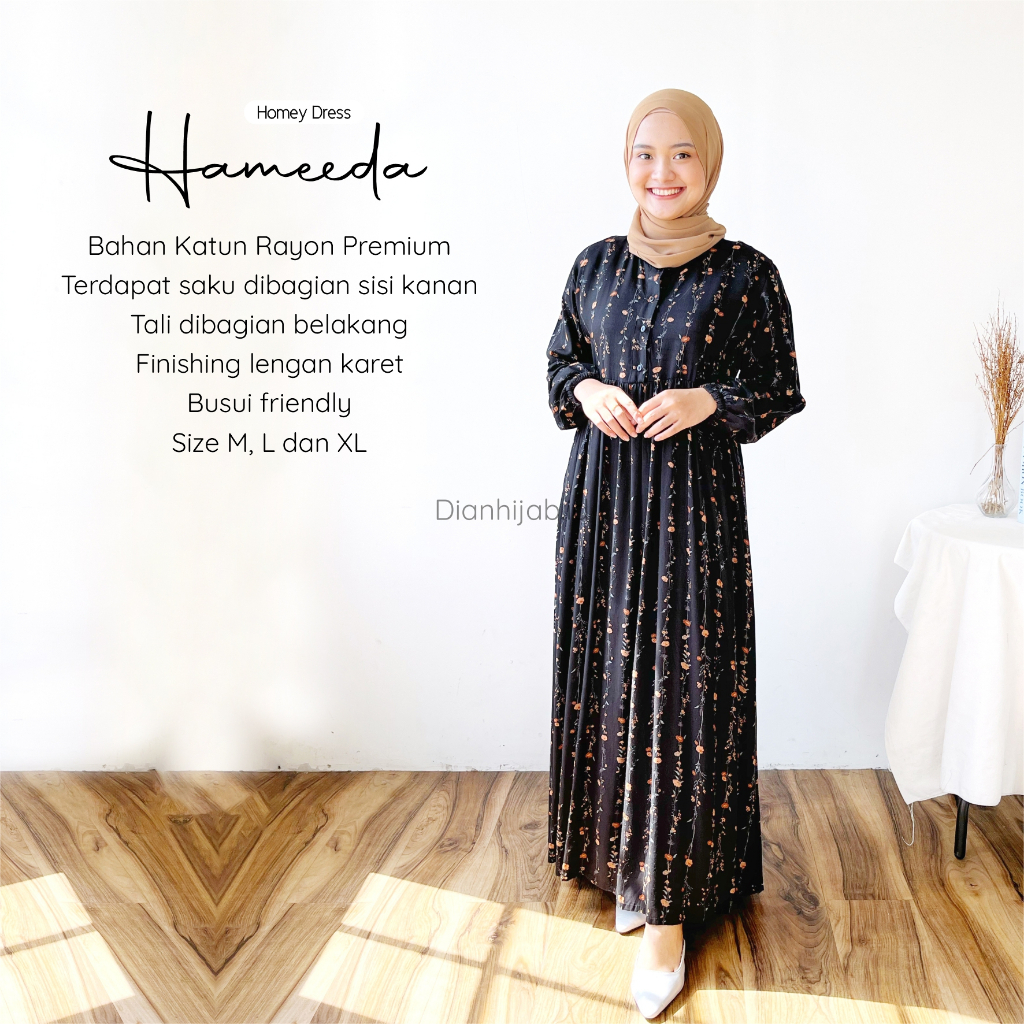 Gamis Dewasa Homey Dress Hameeda By Dianhijab.id - Bahan Rayon Viscose Premium Gamis Dewasa Luxury Gamis Pengajian Adem Nyaman Dipakai - Bisa COD