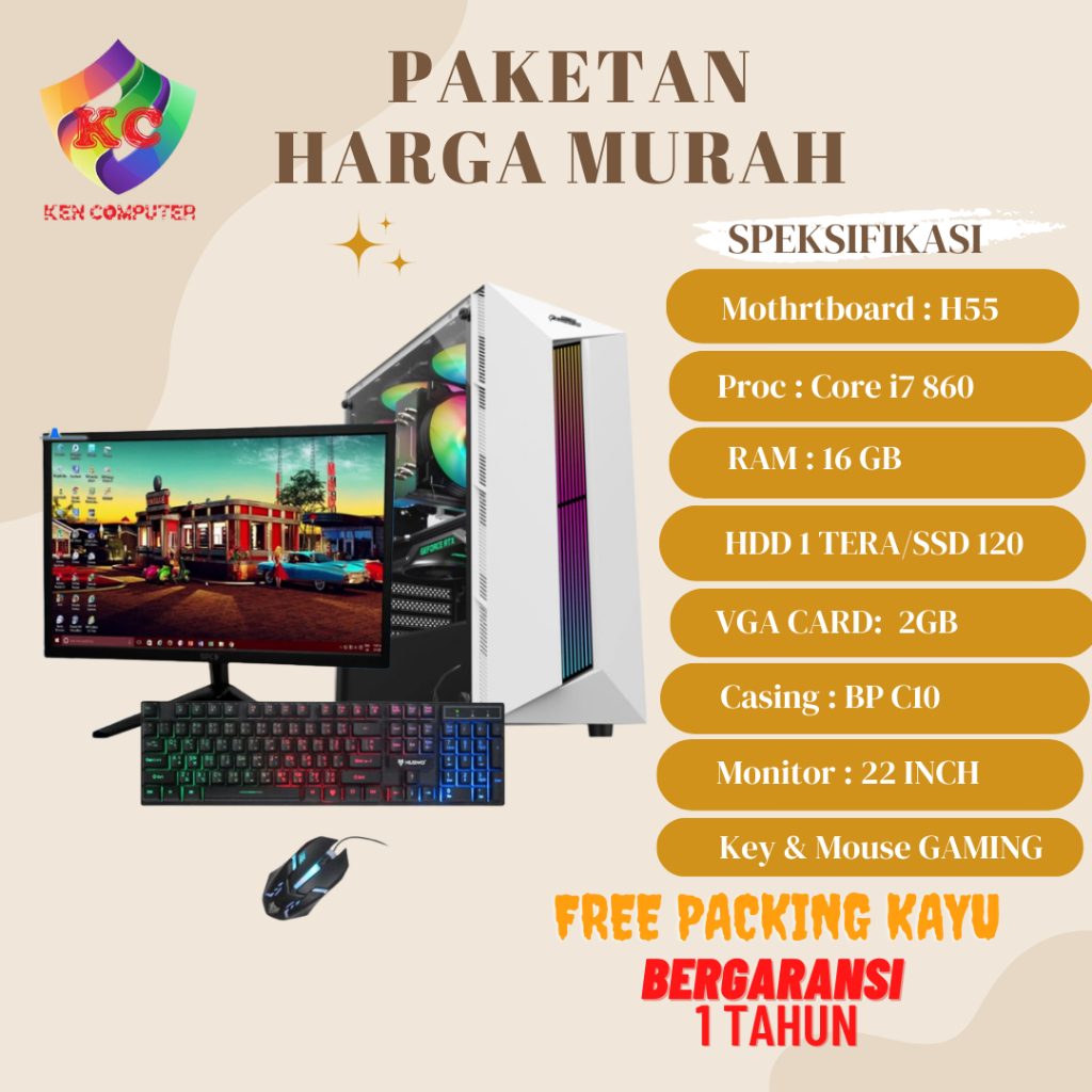 Satu Paket PC gaming Core i7 |Ram 16gb | Ssd 120 gb | Hardisk 1Tera| Monitor 22inch