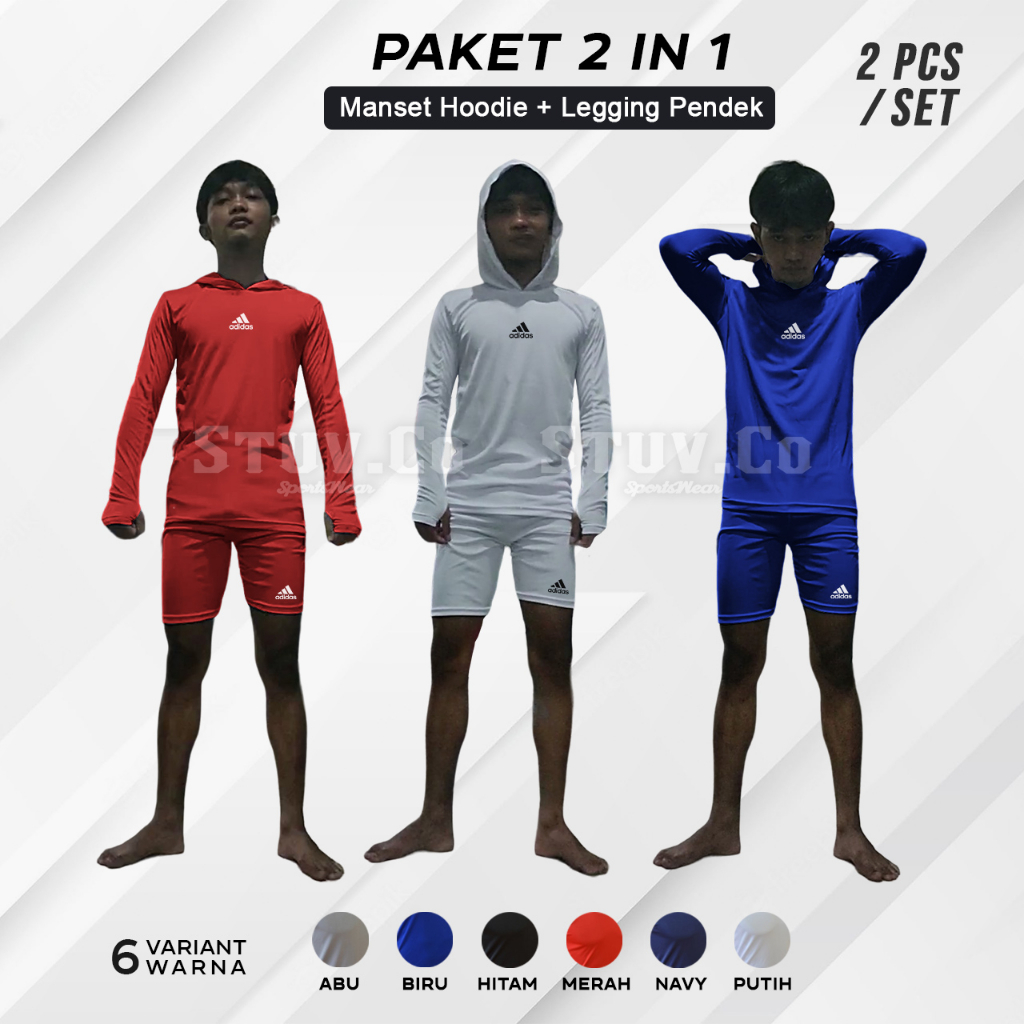 PAKET 2IN1 BASELAYER OLAHRAGA MANSET HOODIE DAN LEGGING PENDEK PRIA WANITA