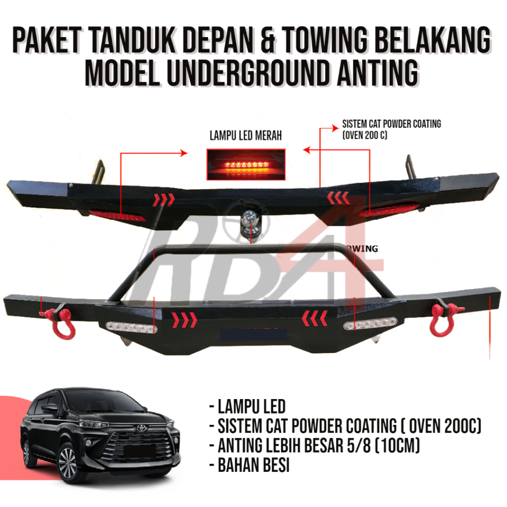 Paket Tanduk dan Towing Depan Belakang Model Underground Anting Mobil All New Avanza Xenia Innova Fortuner Rush Terios Pajero Fortuner Pajero Sport Calya Sigra Raize Rocky Fortuner Trd Xpander Hilux  2020 2021