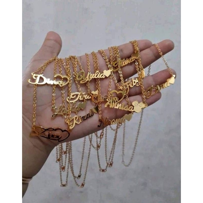 Kalung ukir nama..bs pesan sesuai keinginanmuGold/putihAntikaratSdh lapis emas99