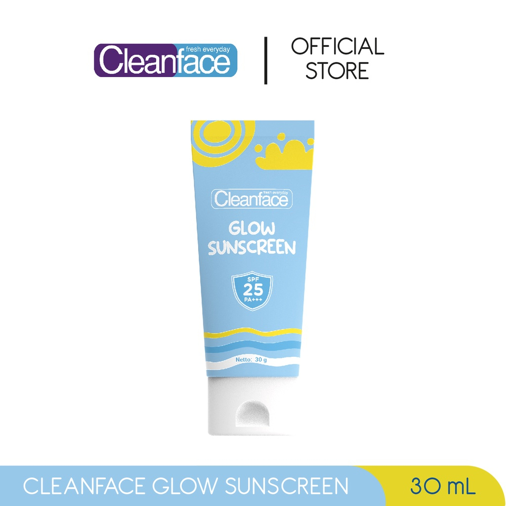 CLEANFACE GLOW SUNSCREEN - TABIR SURYA 30ML SPF 25+++|melindungi kulit dari sinar uv