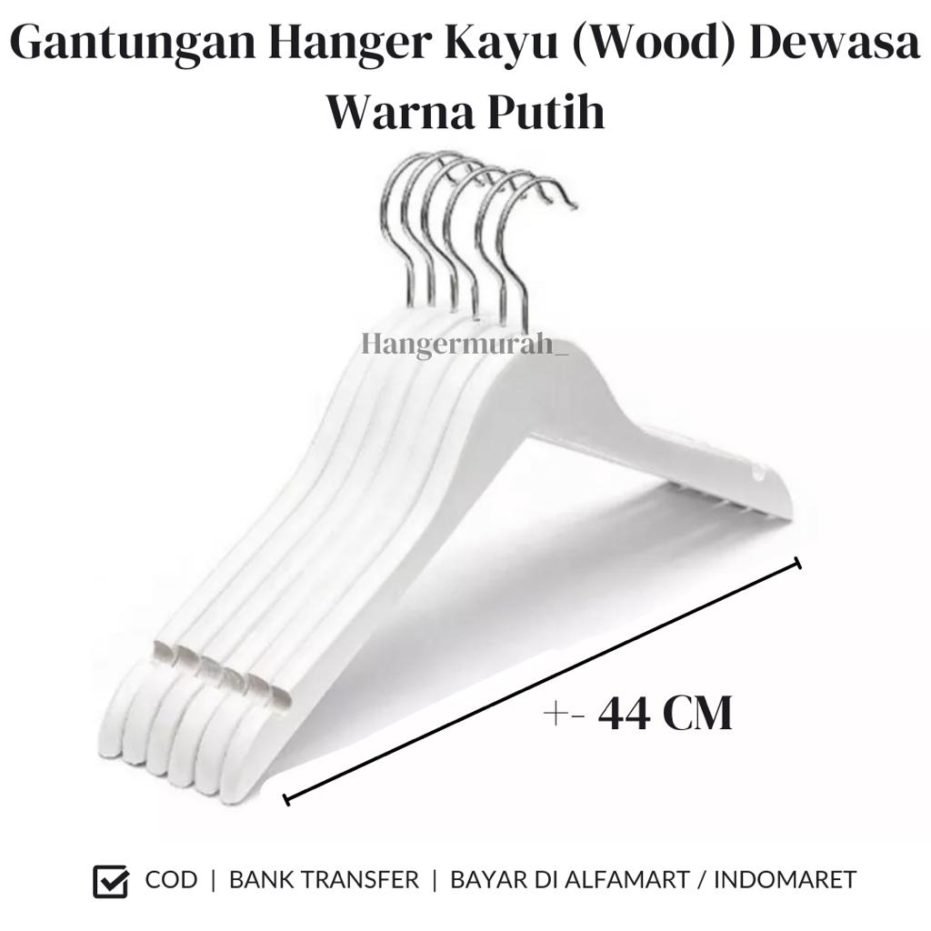 Hanger Kayu Dewasa (Wood) Warna Putih | Gantungan Hanger Kayu Dewasa Warna Putih