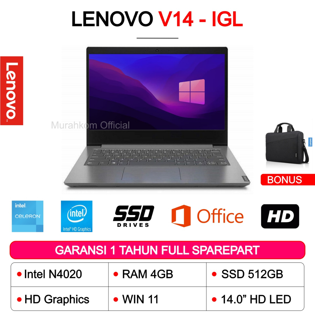 LAPTOP LENOVO V14-IGL INTEL CELERON N4020 4GB 512GB SSD 14.0HD WIN 11