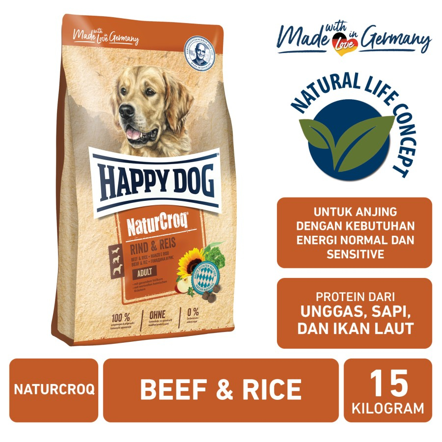 Happy Dog Naturcroq Rasa Beef dan Rice 15 KG GRAB/GOJEK