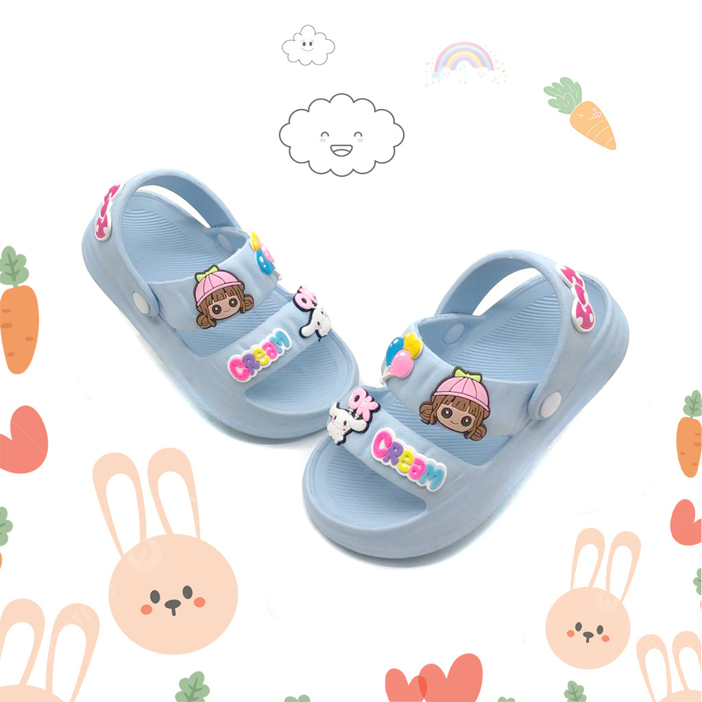 Sandal Selop Anak Perempuan Bahan Karet Model Tali Belakang Kekinian Lucu Terbaru Size 24-35