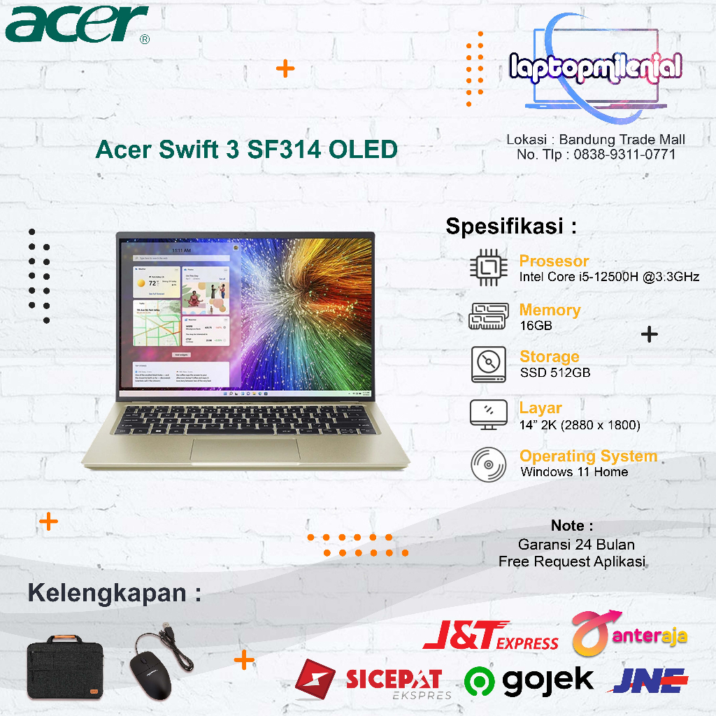 ACER Swift 3 OLED SF314 Intel Core i5-12500H 16GB SSD 512GB 14&quot; 2K Resolution Iris XE Graphics W11 OHS