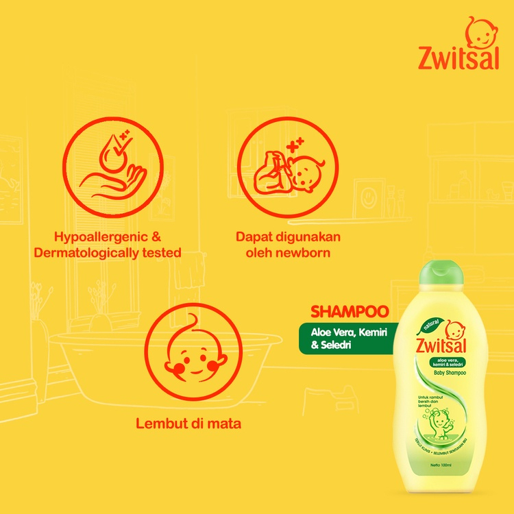 ZWITSAL Natural Baby Shampoo Aloe Vera, Kemiri and Seledri (Tersedia varian ukuran)