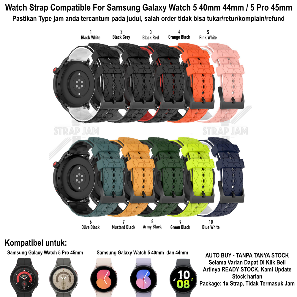 ZQT Strap 20mm Samsung Galaxy Watch 5 40mm 44mm Pro 45mm - Tali Jam Silikon Rubber Quick Release