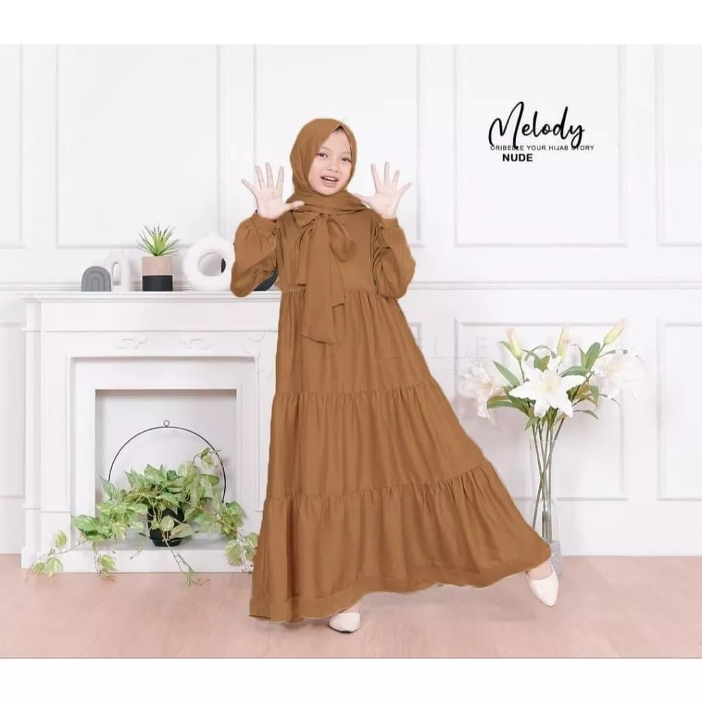 Terbaru Melody Kids Plus Pashmina Dress Anak Gamis Anak Perempuan Tanggung 8-14 Tahun