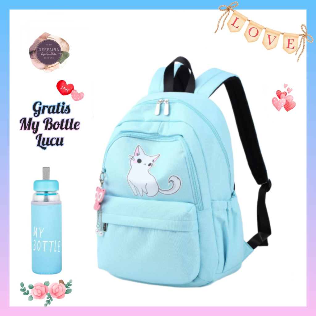 Tas Ransel Sekolah Anak Perempuan MiniCatts Gratis Botol Minum Untuk Sd &amp; Smp