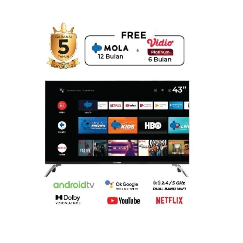 (Khusus Wilayah Palembang) TV Led Smart Android 43" Polytron 43AG9953/Polytron Smart TV Android 43″ 