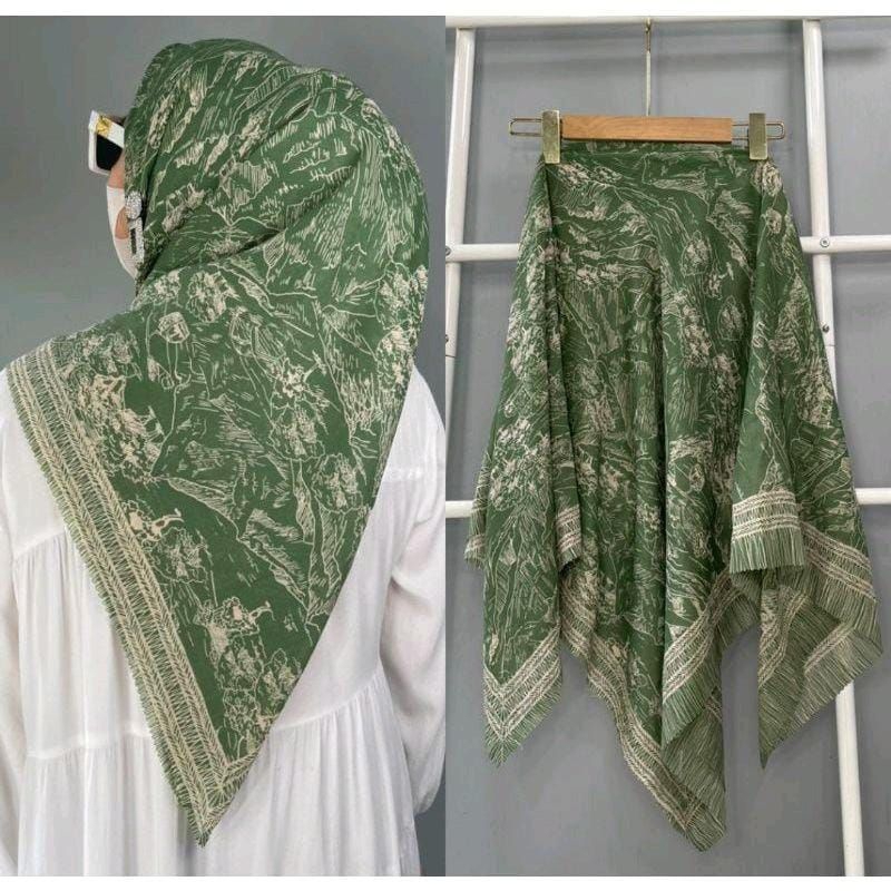 Hijab Voal Motif Premium Jilbab Segi Empat Motif GUNUNG HIJAU
