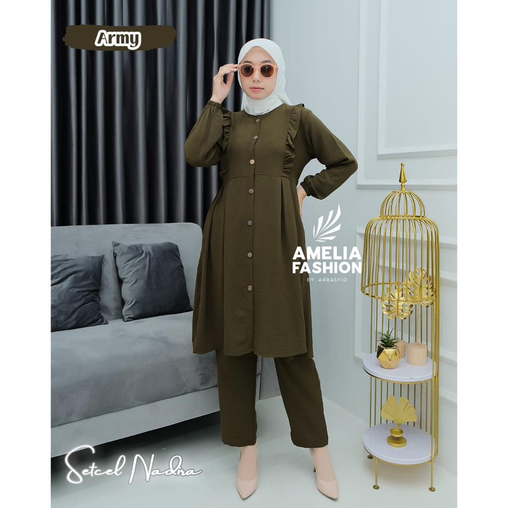 SET CELANA TUNIK CRINGKEL NADIRA ORI AMELIA TREND BUSANA KERJA WANITA MASA KINI