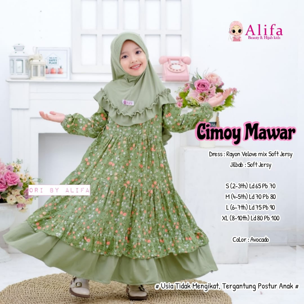 Cimoy Mawar Kids Gamis Anak Muslim Rayon Viscouse Original Produk By Alifa