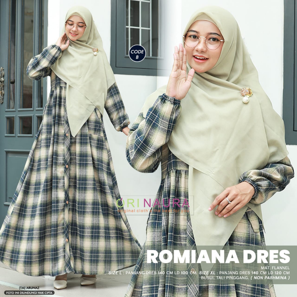 Romiana Dress Gamis Muslim Busui Flanel Premium Original By Orinaura