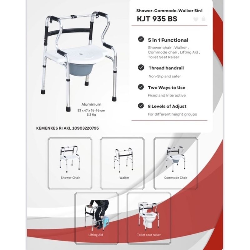 Kursi mandi lansia 5 in 1 KJT 935BS commode chair coremedix Commode+Walker