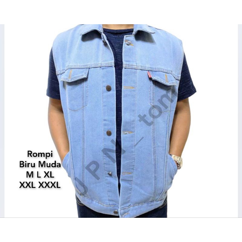 ROMPI JEANS JUMBO XXL XXXL DENIM VEST JINS BIG SIZE HITAM NAVY BIRU MUDA GARMEN JAKET TOURING UKURAN BESAR XXXXL XXXXXL XXXXXXL BAHAN TEBAL ANTI ANGIN 4XL 5XL 6XL 7XL KOMUNITAS LEVI MOTOR SEPEDA CLUB S M L XL