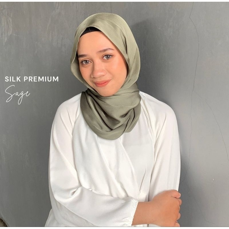 Pashmina silk premium sage 180x75 cm bahan silk