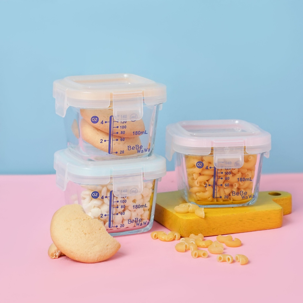 BeBeWaWa Glass Food Container BW002-1 / Glass Storage MPasi + penutup BPA FREE / Mangkok Kaca Tempat Makan Bayi