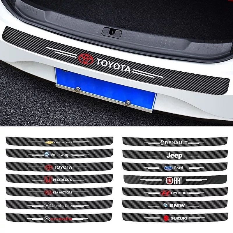 Universal 4D Serat Karbon Mobil Bagasi Belakang Bumper Stiker Sticker Guard Pad Lecat