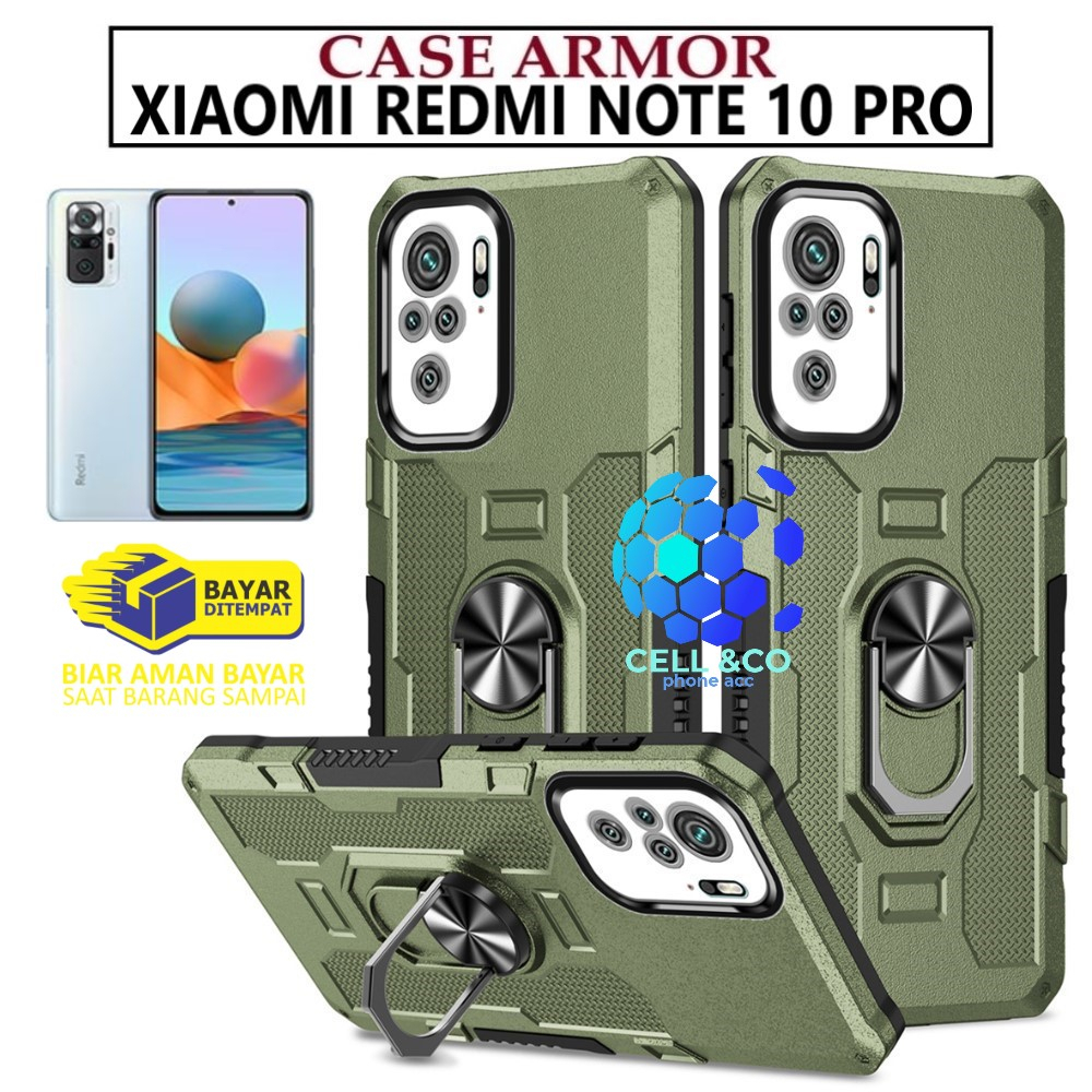 Case Armor XIAOMI REDMI NOTE 10 PRO Iring Cincin Magnetic Kesing Hp Protect kamera Premium Hard Case Standing Robot Pelindung Kamera