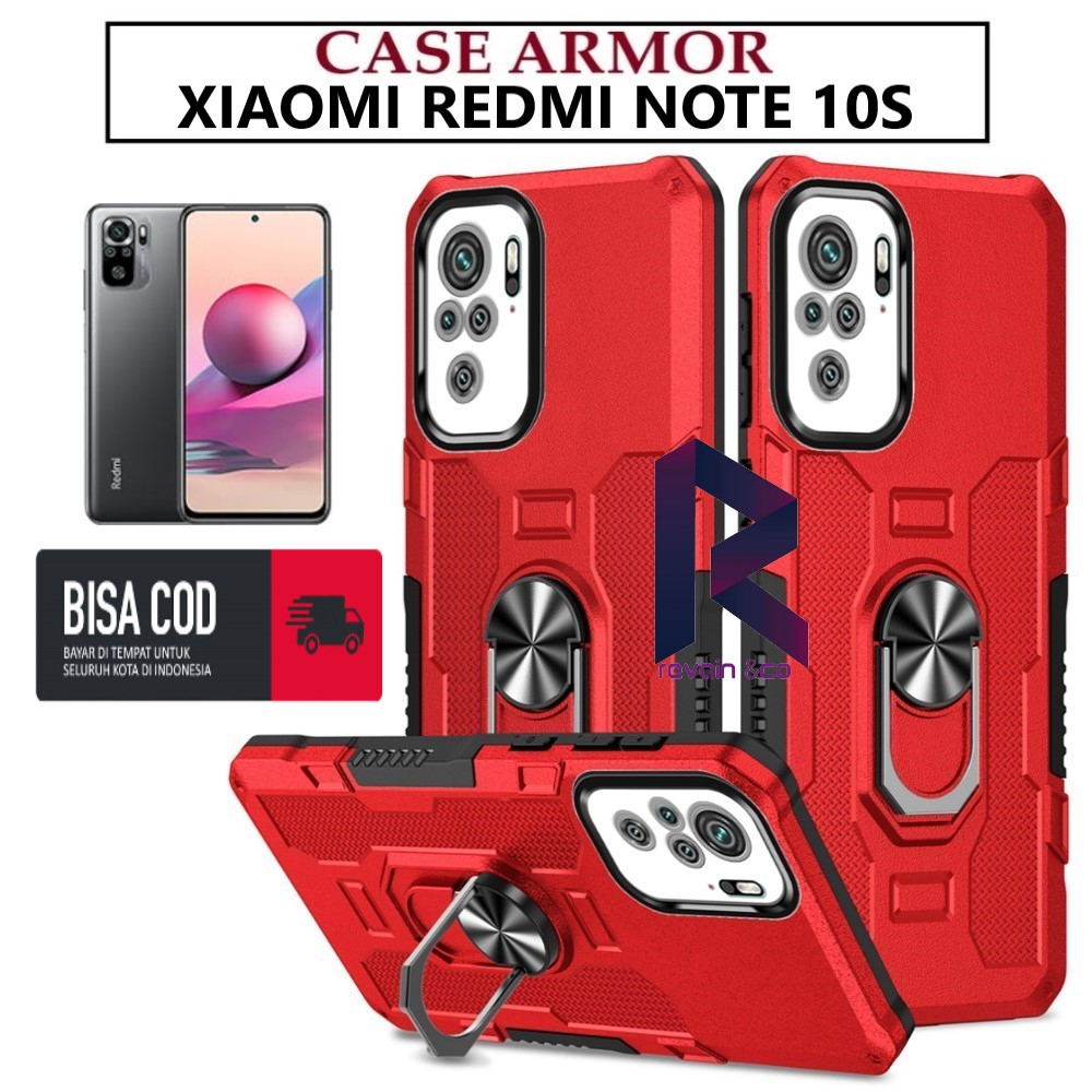 Case Armor XIAOMI REDMI NOTE 10S Iring Cincin Magnetic Kesing Hp Protect kamera Premium Hard Case Standing Robot Pelindung Kamera