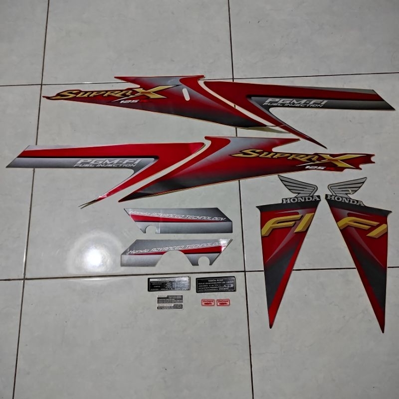 Stiker stripping striping decal graphic Honda Supra X 125 R Batman FI injeksi Merah 2010 2011 Ori or