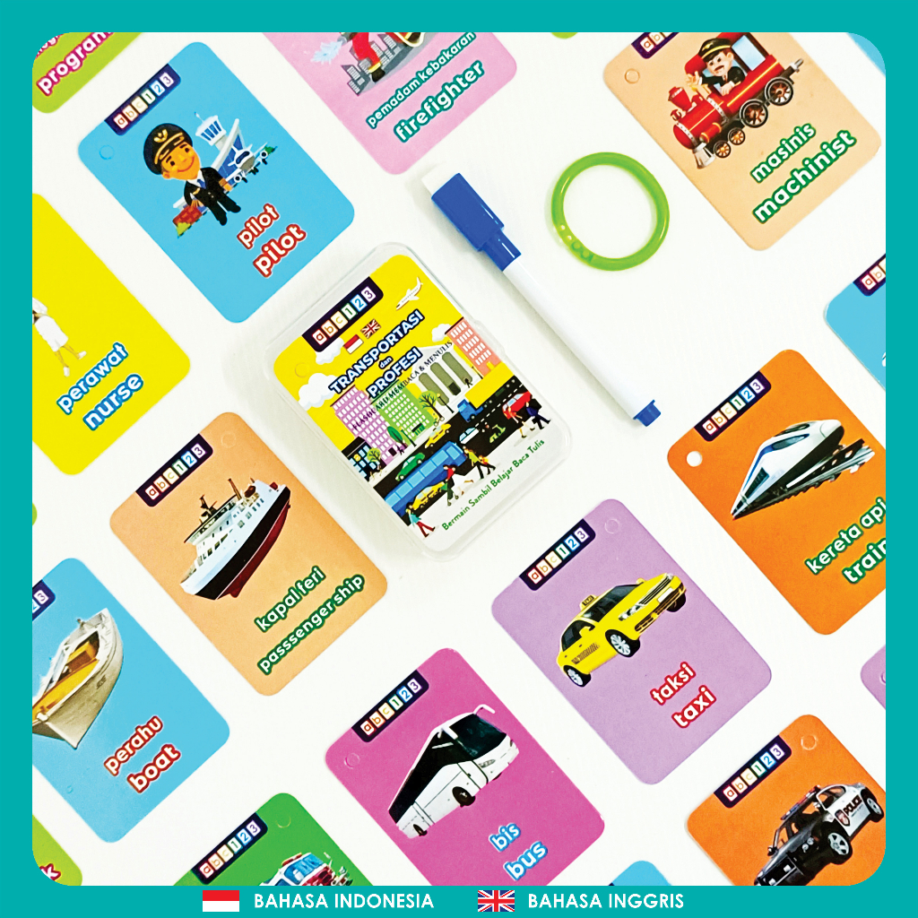 Flash Card Wipe Clean ( BONUS RING + SPIDOL + BOX ) Mainan Edukasi Flashcard Kartu Pintar Anak