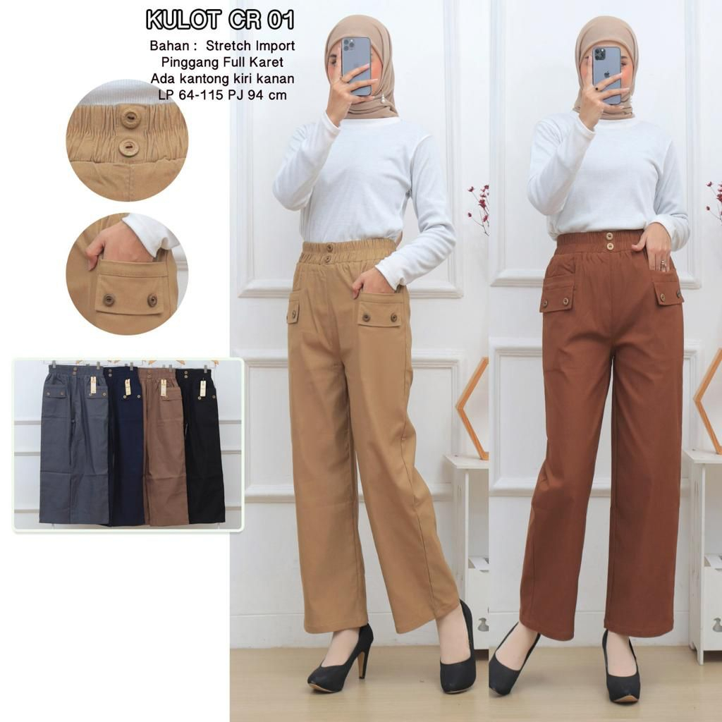 CR01 Stretch Import Celana Panjang Corduroy Polos Wanita Casual Pants fit to XL - 3XL