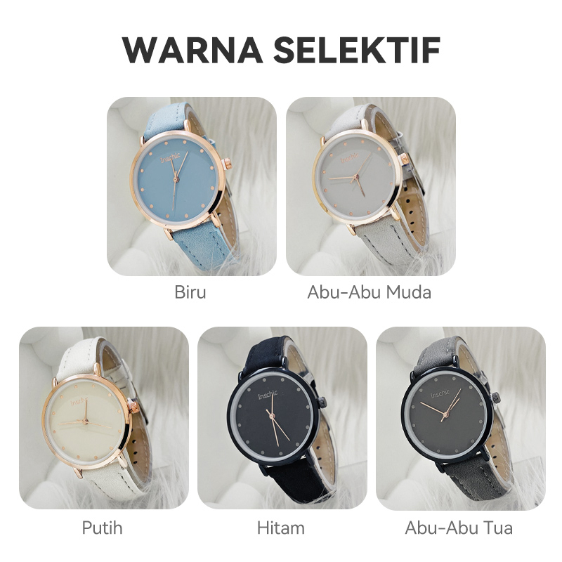 Jam Tangan Wanita Analog Simple Gaya Casual Strap PU Leather Dial Bulat Fashion Import