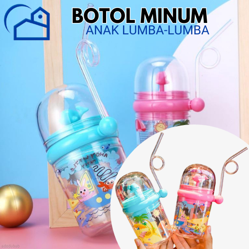 Botol Minum Lumba-Lumba Air Mancur Viral Penutup + Sedotan BPA Free