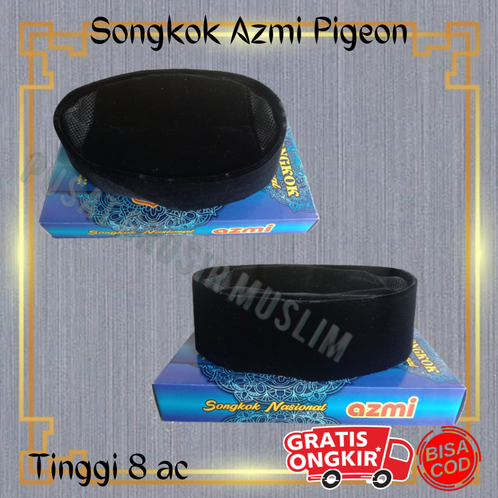 Songkok Nasional Hitam Songkok Azmi Tinggi 8 AC Bahan Beludru Pigeon Kualitas Premium