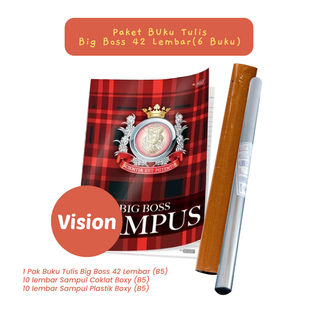 

Rad Paket 6 Buku Tulis BIG BOSS Sinar Dunia Vision 42 Lembar Sampul Plastik Coklat Back To School